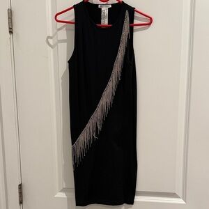 Zara Black Mini Dress with Silver Fringe